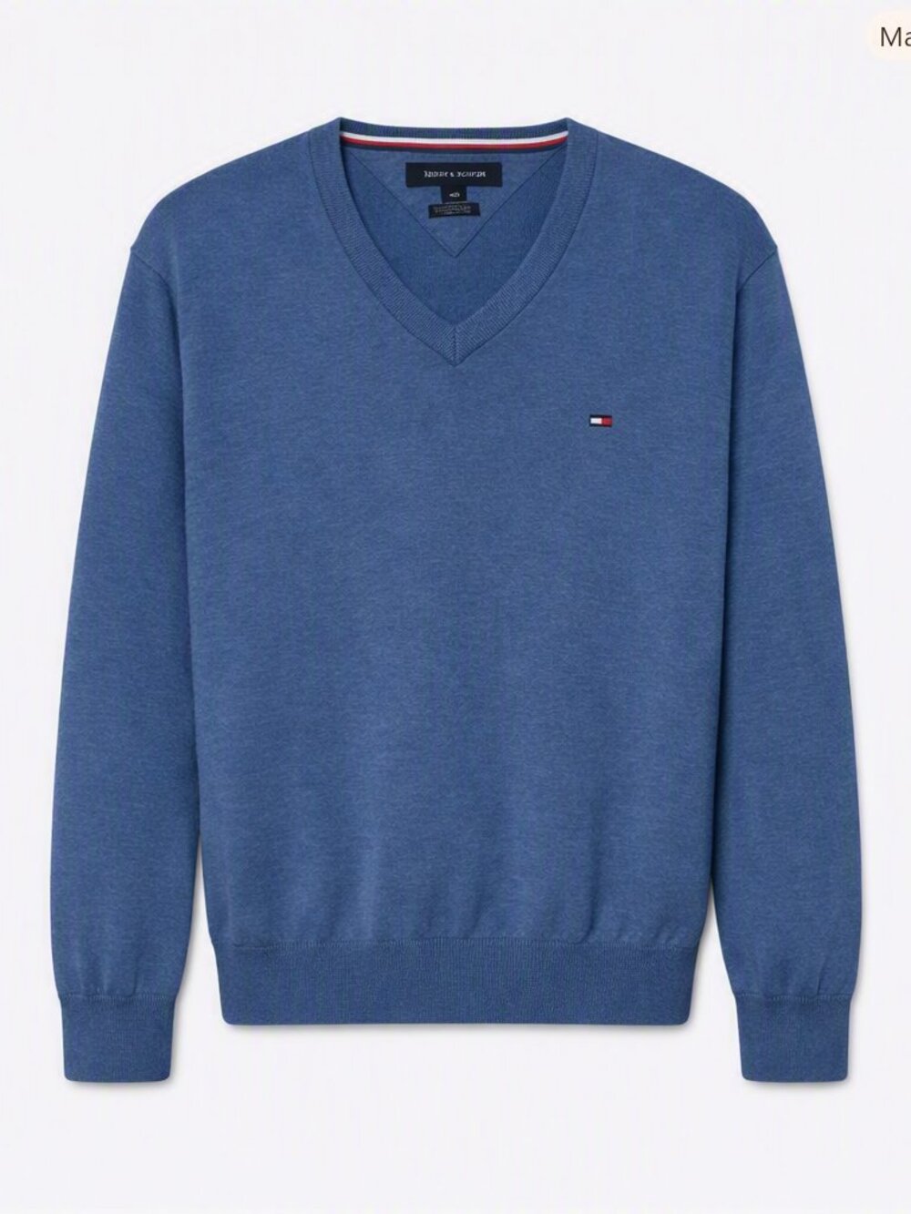 Tommy Hilfiger V‑Neck Sweater • Classic Blue Cotton Pullover • Preppy Minimalist